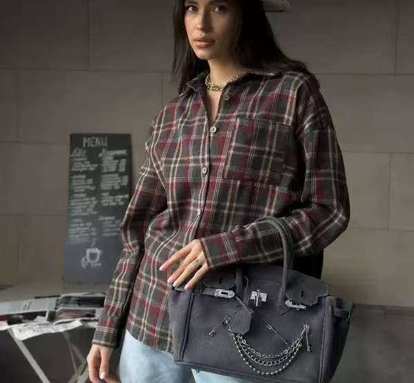 2025 Spring and Autumn Cross-border Retro All-match Lapel Loose Shirt #Plaid Long Sleeve Pocket Women's Shirt