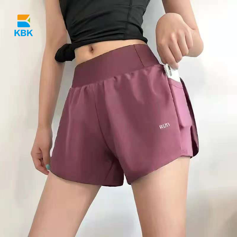 Sports shorts fake two-piece anti-exposure fitness high waist thin yoga pants three-quarter breathable running summer hip lift