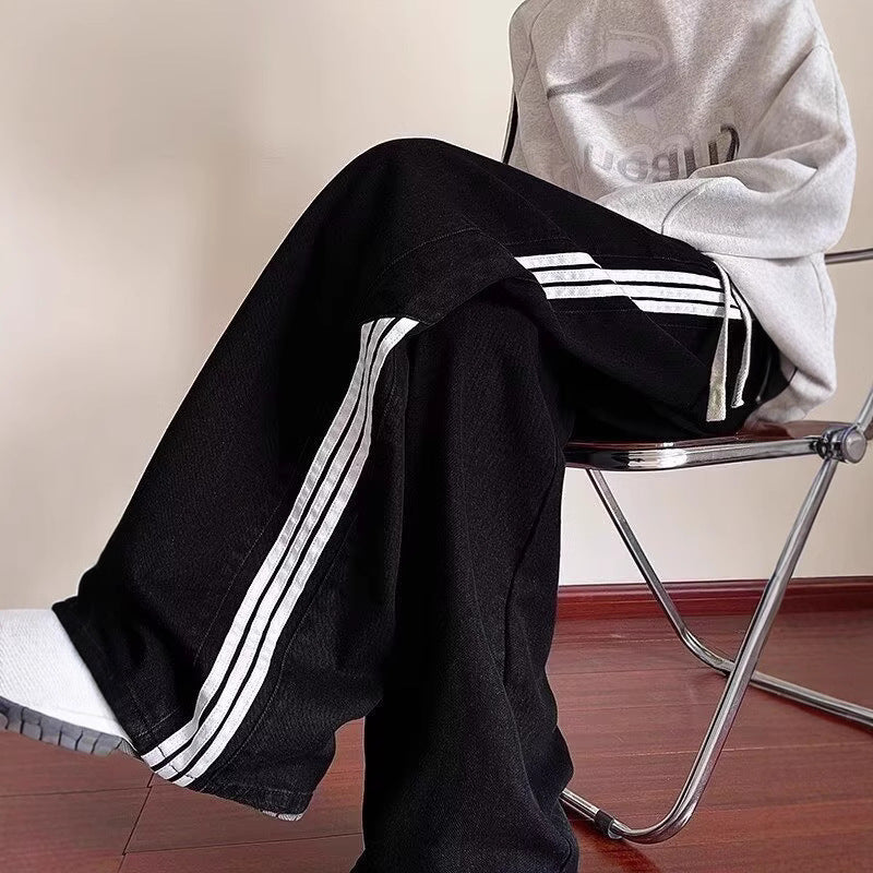 Men's spring and autumn new jeans men's Hong Kong trend brand loose casual wide-leg pants trendy men's pants men's clothing