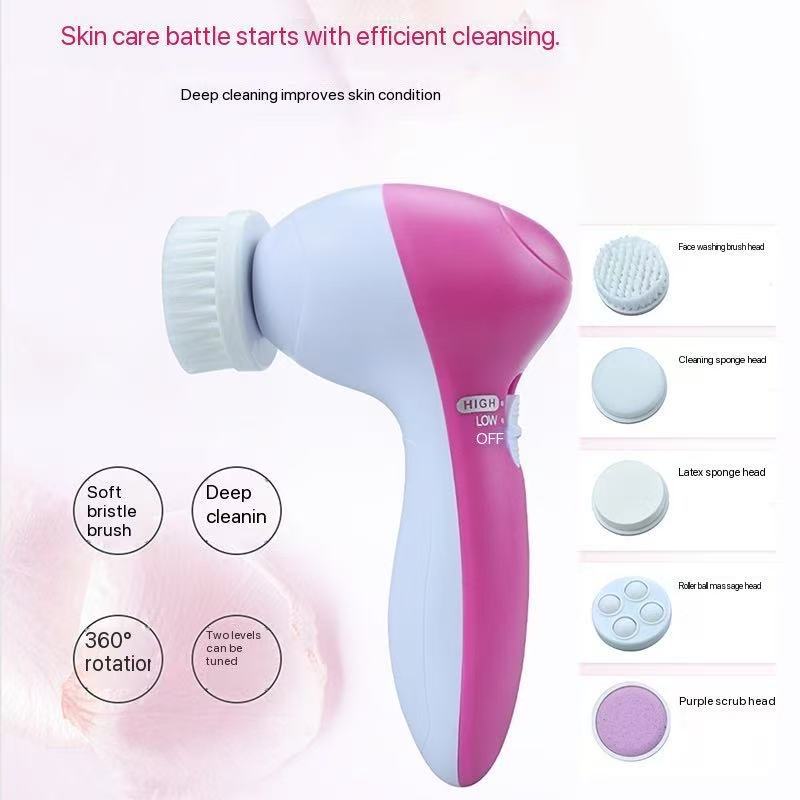 Cross-border electric five-in-one cleansing instrument face brush multi-function rotary beauty instrument pore cleaner facial machine