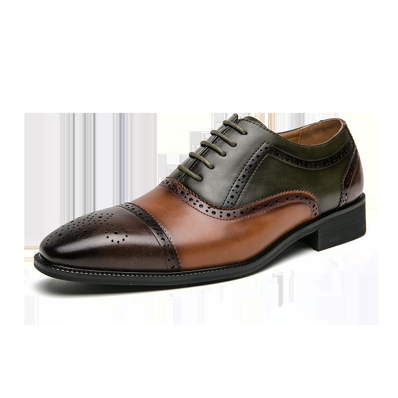 European and American British style brogues men's business genuine leather color matching carved Oxford shoes men's wedding pointed toe groom shoes