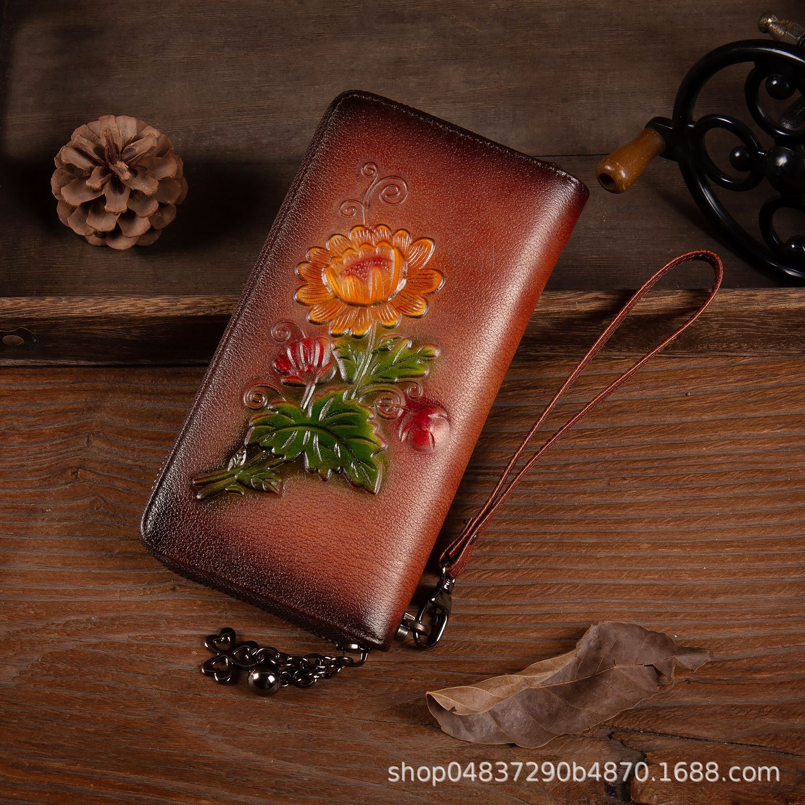 Genuine leather women's wallets coin purses vintage embossed rubbed color wallets for women long wallets zipper bag clutch
