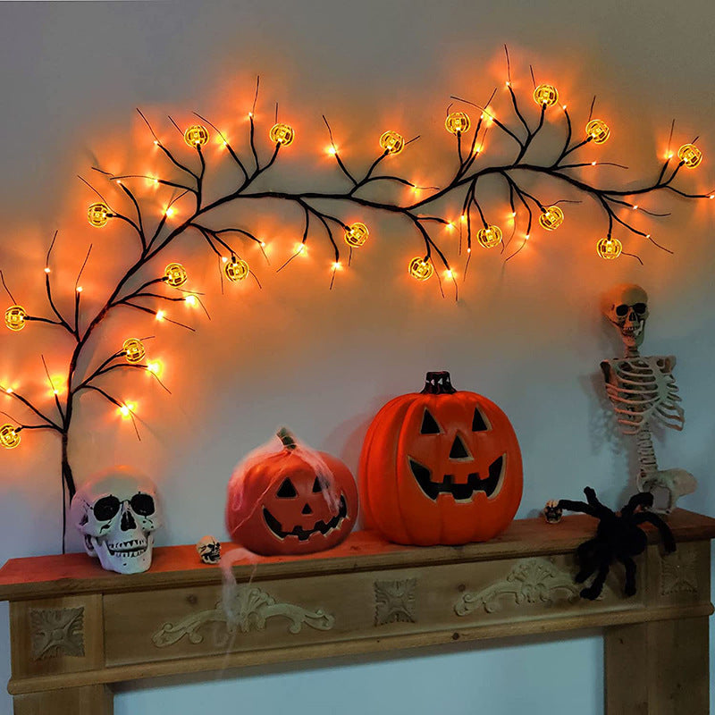Cross-border spider bat shape lamp ghost festival atmosphere decoration lamp layout Halloween rattan lamp LED simulation tree lamp
