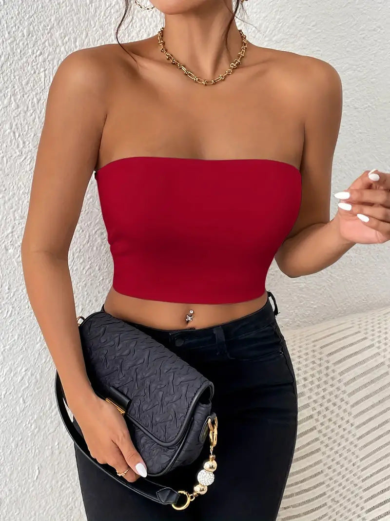 2025 hot style European and American cross-border sexy navel-baring tube top integrated suspender vest outer wear chest wrap top vest women