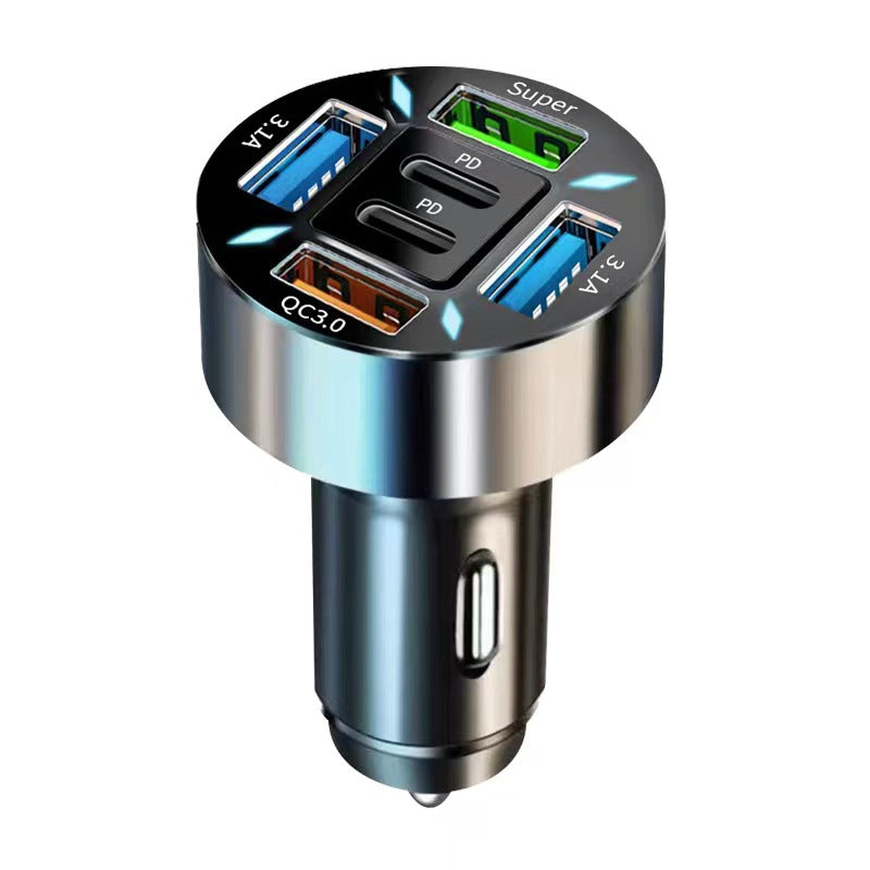 New digital display car charger 4USB 66W fast charging PD mobile phone charger one to four QC3.0 car charger