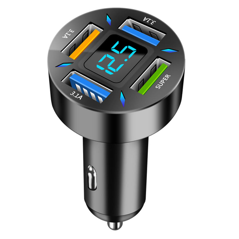 New digital display car charger 4USB 66W fast charging PD mobile phone charger one to four QC3.0 car charger