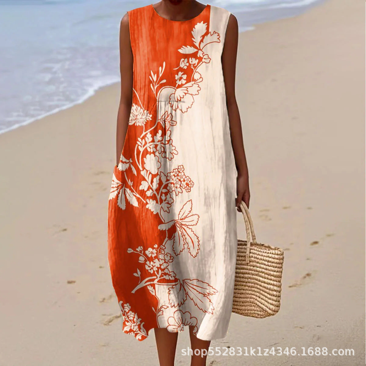 2025 European and American spring and summer new sleeveless casual printed temperament long dress slim small fresh casual dress