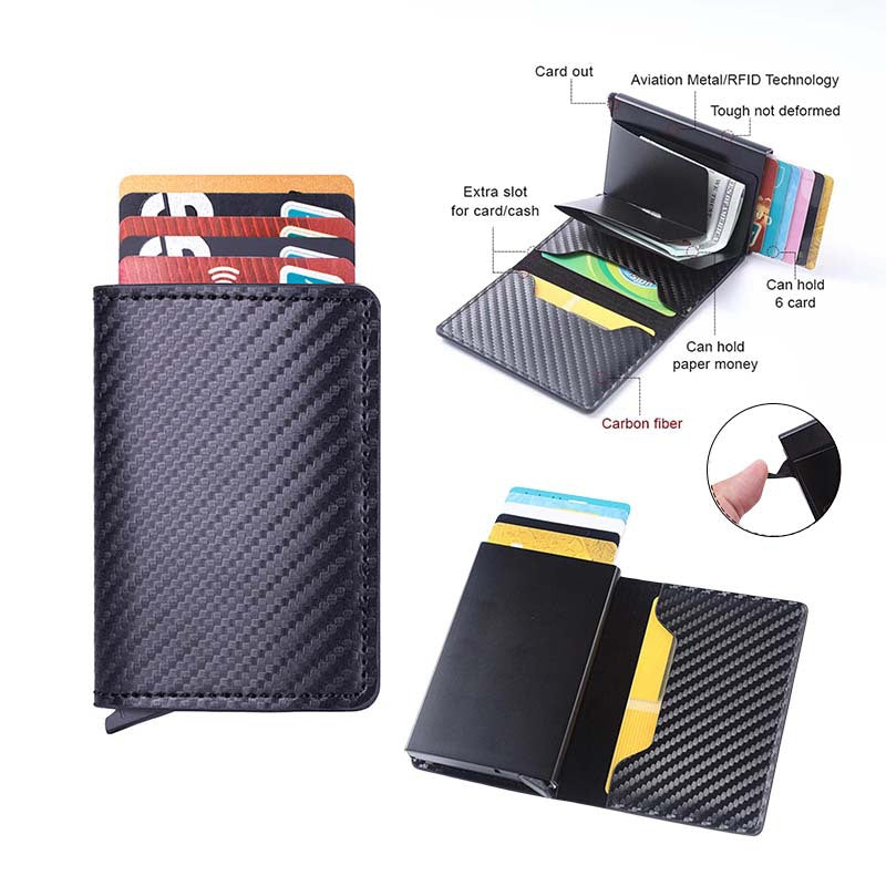 Cross-border exclusive men's wallet ultra-thin carbon fiber card holder automatic card ejection aluminum alloy card holder bank card wallet men