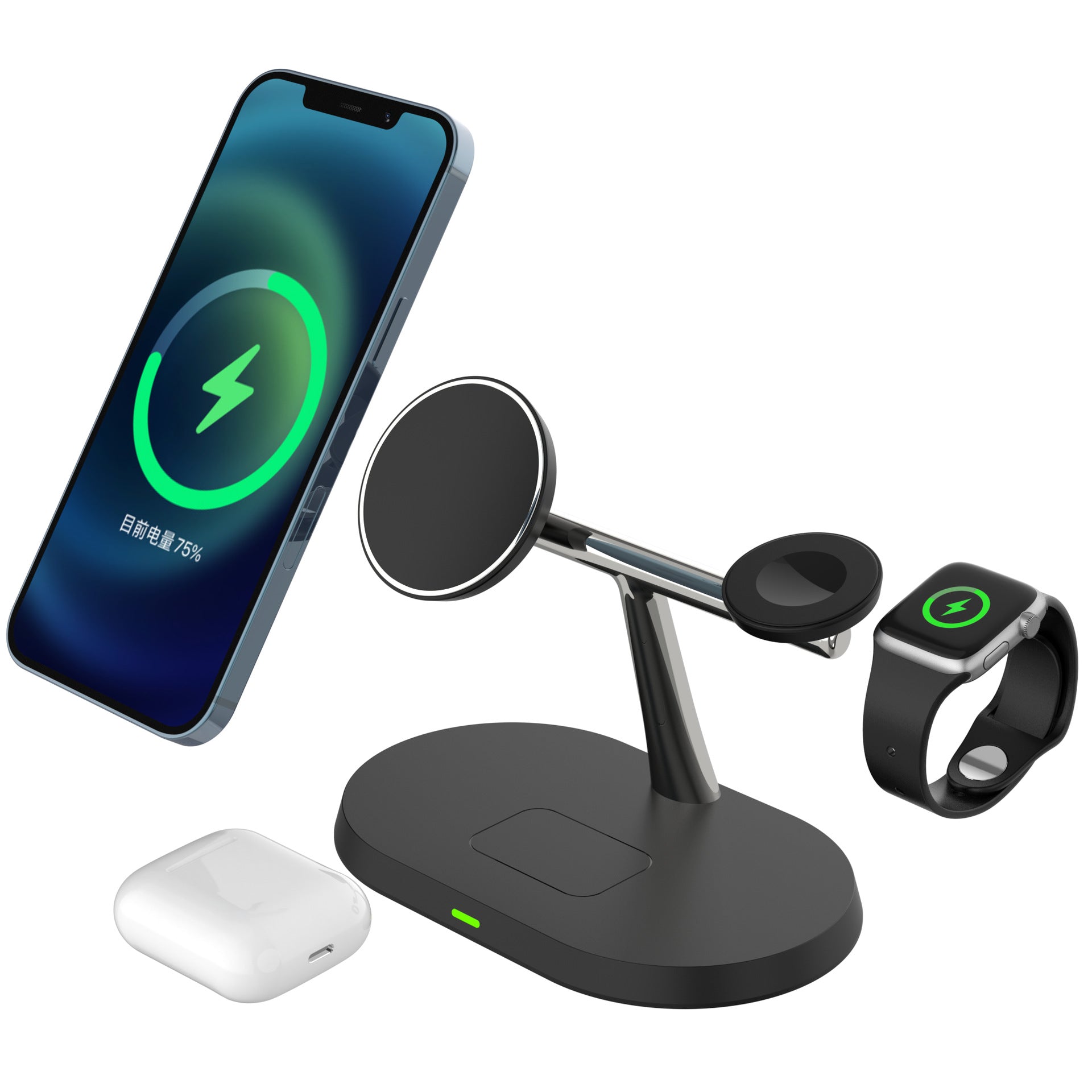 Three-in-one wireless charger suitable for Apple mobile phones, Huawei mobile phones, magnetic charging, earphones, watches and wireless chargers