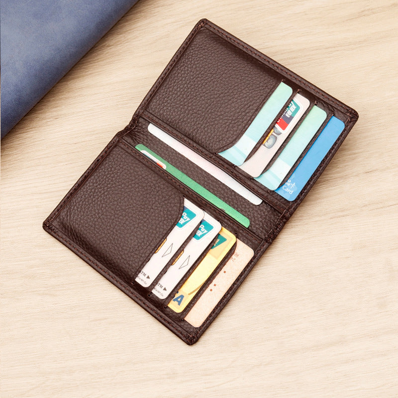Men's genuine leather card holder custom lychee grain top layer cowhide credit card holder anti-magnetic RFID custom made 8106