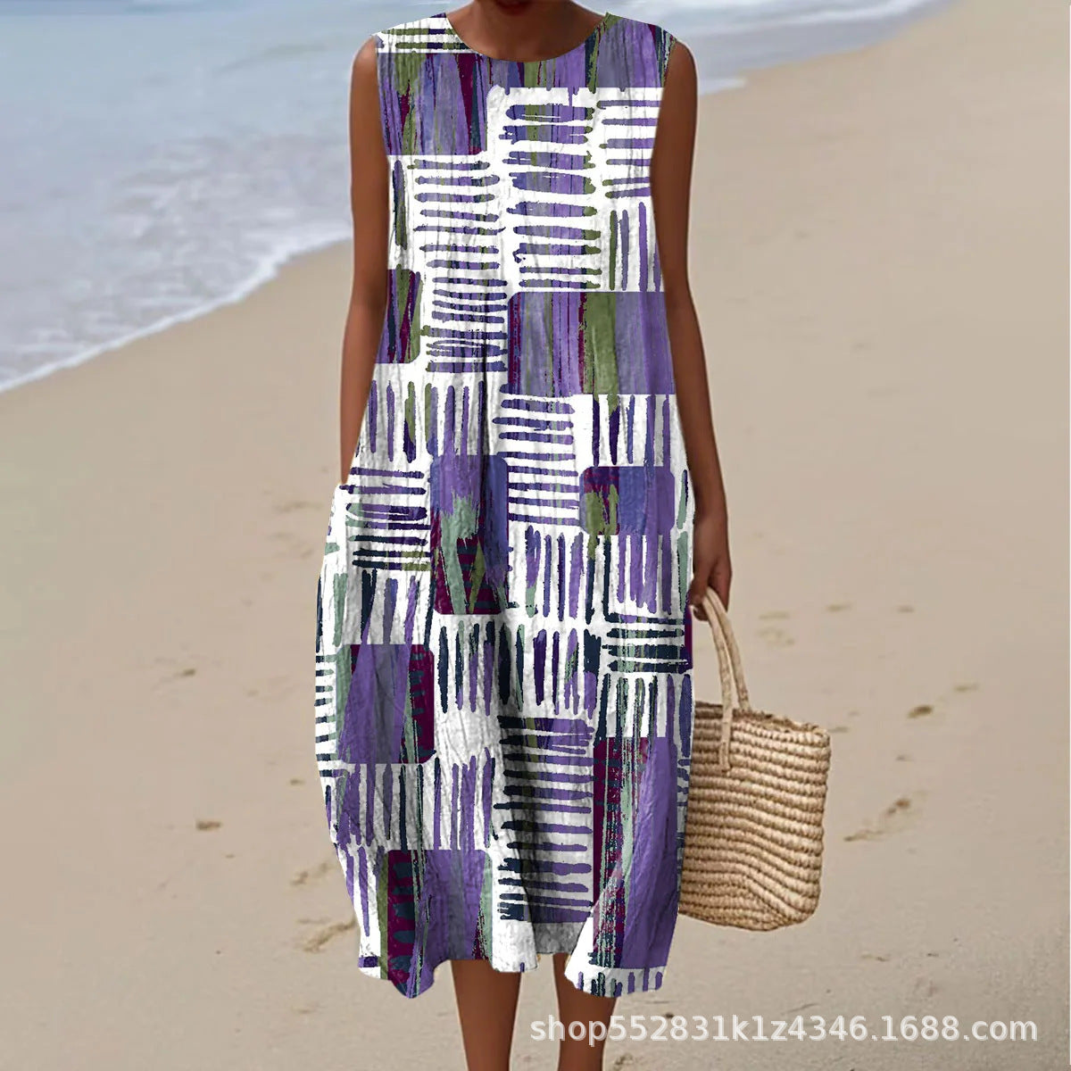 2025 European and American spring and summer new sleeveless casual printed temperament long dress slim small fresh casual dress