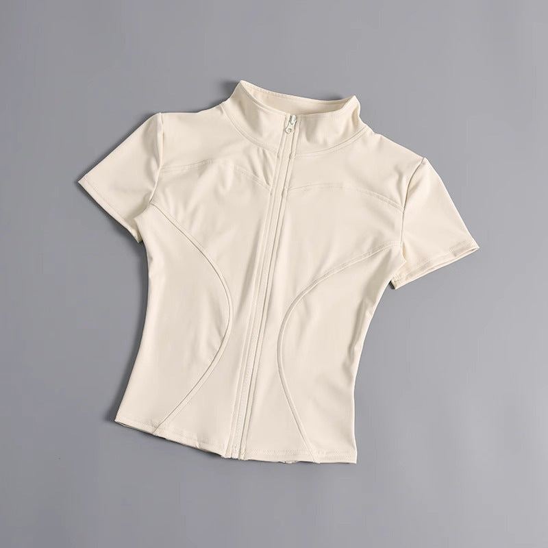 High elastic yoga short-sleeved jacket stand collar zipper tight running sports jacket quick-drying nude fitness short-sleeved women summer
