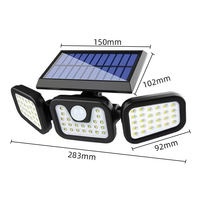 Cross-border solar light three-head rotatable wall lamp outdoor solar sensor light wall lamp garden lighting street lamp