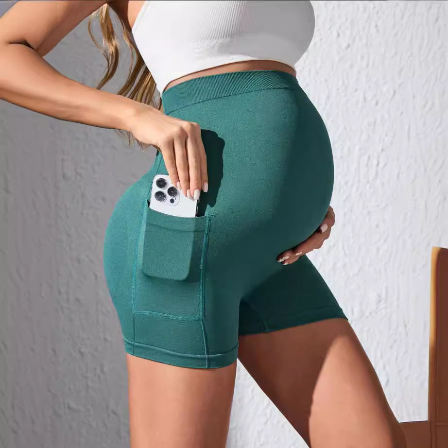 European and American cross-border maternity pocket three-quarter pants summer style new high waist belly support sports yoga maternity shorts women