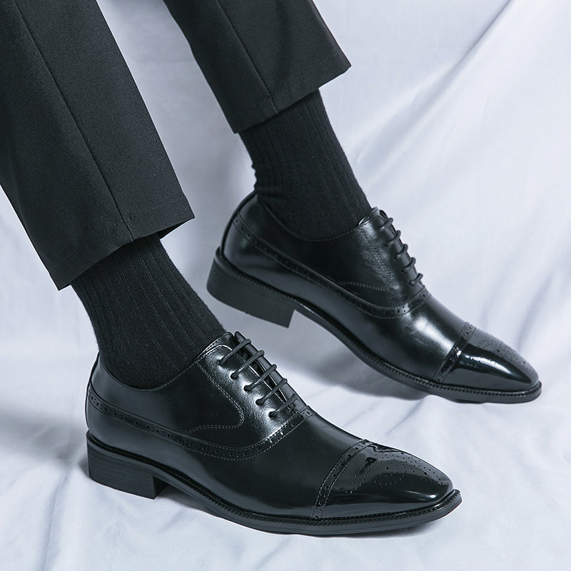 European and American British style brogues men's business genuine leather color matching carved Oxford shoes men's wedding pointed toe groom shoes
