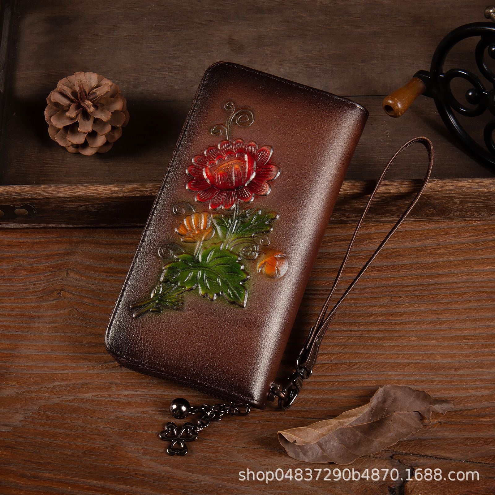 Genuine leather women's wallets coin purses vintage embossed rubbed color wallets for women long wallets zipper bag clutch