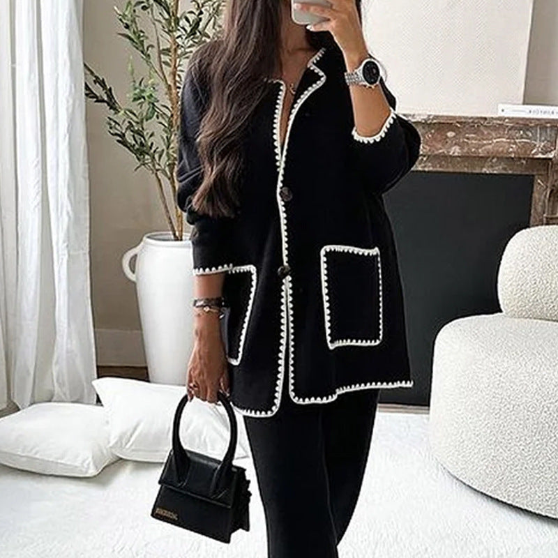 cross-border foreign trade European and American women's suit autumn new fashion casual loose solid color two-piece suit