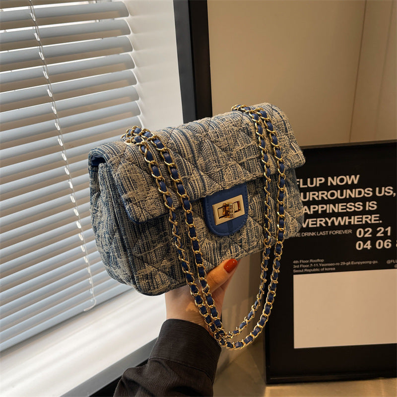 Denim bag women's niche design new fashion diamond chain bag versatile casual shoulder messenger bag