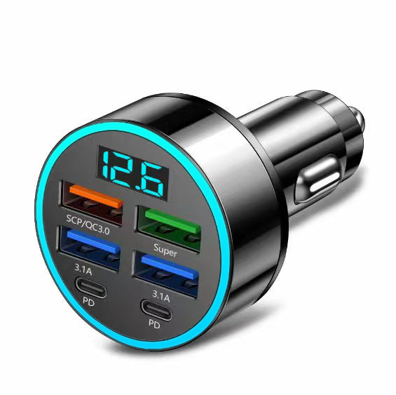 New digital display car charger 4USB 66W fast charging PD mobile phone charger one to four QC3.0 car charger