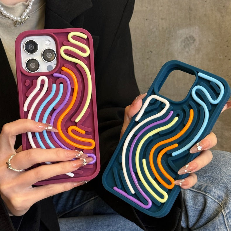 Suitable for iPhone 16 hot-selling 3D stereo silicone color line children's educational sensory decompression version mobile phone protective cover