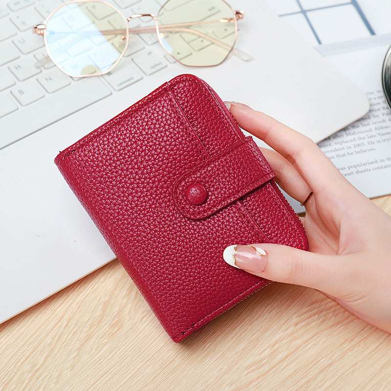 New women's short wallet women's lychee pattern accordion card holder multiple card slots Korean style fashion card holder ID card trend
