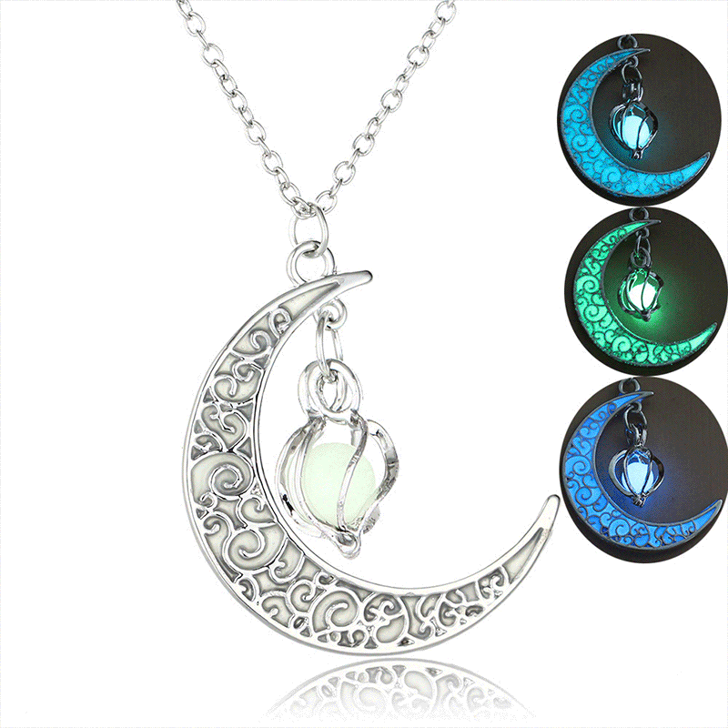 Cross-border Hollow Luminous Moon Cyclone Bead Necklace Accessories European and American Halloween Ornaments