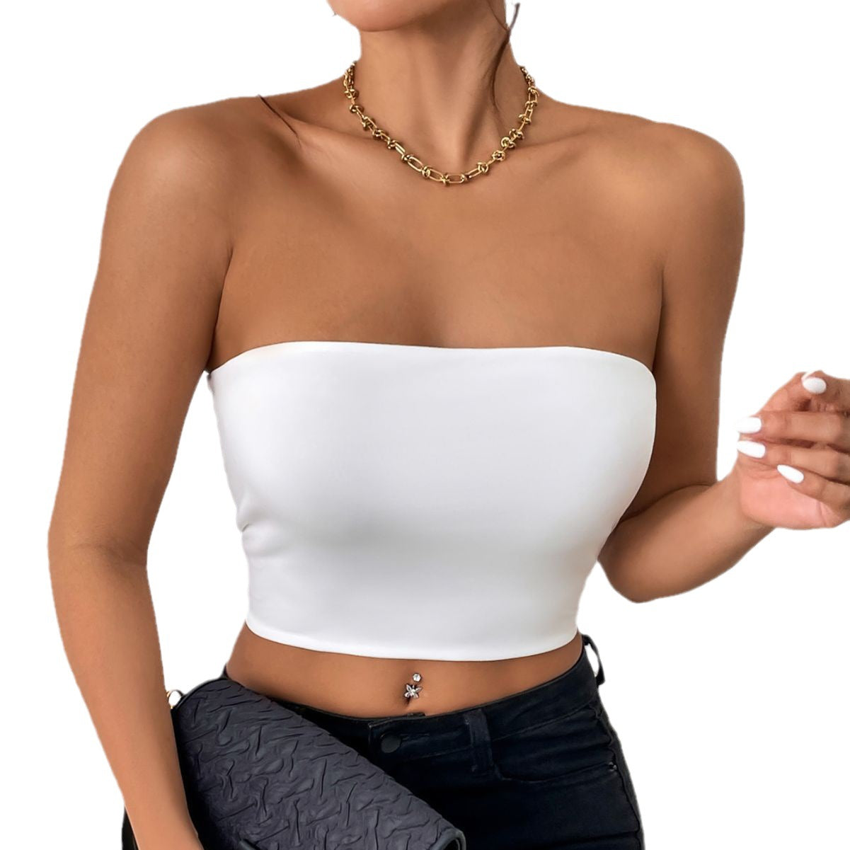 2025 hot style European and American cross-border sexy navel-baring tube top integrated suspender vest outer wear chest wrap top vest women