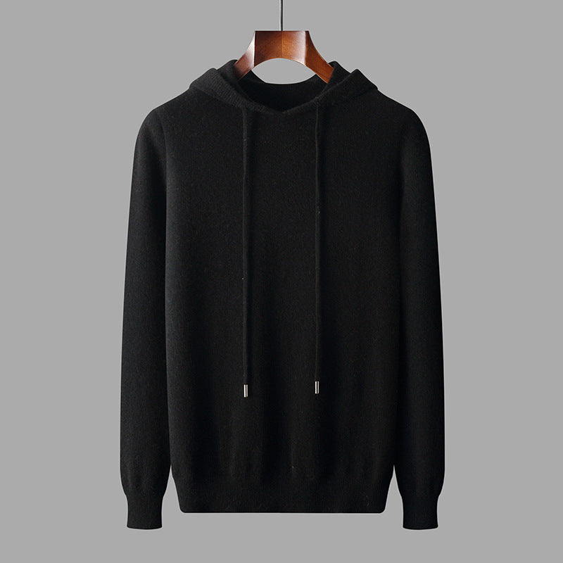 Men's first-line ready-to-wear hoodie pure wool sweater base shirt pullover hoodie business casual solid color sweater