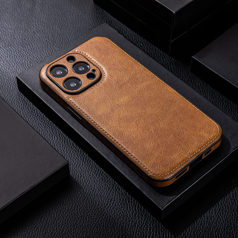 Apple 15promax mobile phone case high-end leather suitable for iPhone14 high-end 13 anti-fall leather grain 12 leather case