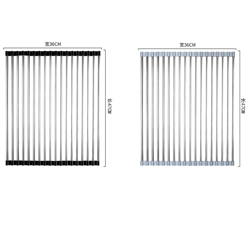Cross-border stainless steel folding sink drain rack multifunctional silicone roller curtain rack household vegetable washing basin fruit and vegetable drain curtain