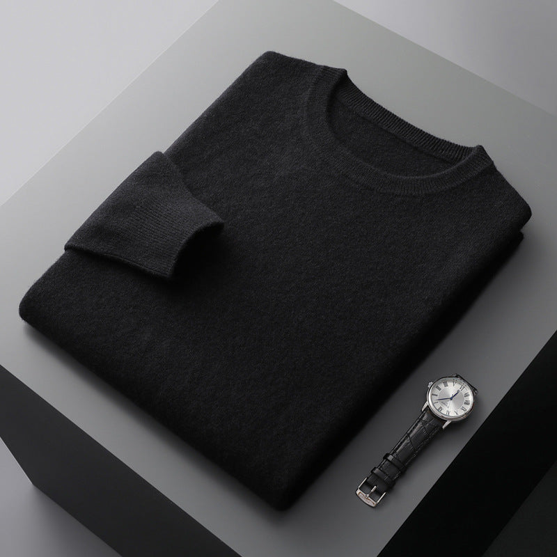 Autumn and winter new first-line ready-to-wear 100 full wool sweater men's round neck long-sleeved pullover sweater solid color knitted bottom