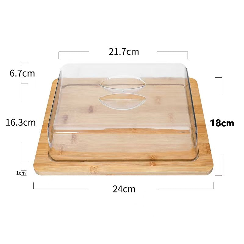 bamboo butter box butter storage kitchenware with lid fresh-keeping box cover transparent cover bamboo wooden tray dinner plate