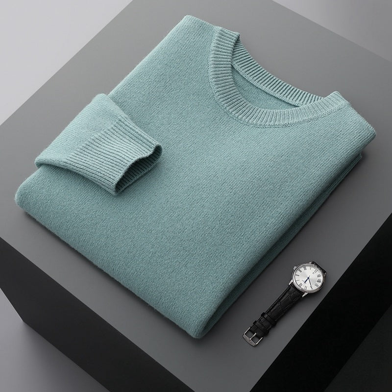 Autumn and winter round neck wool sweater men's 100% pure wool thick pullover sweater loose casual solid color knitted bottoming shirt