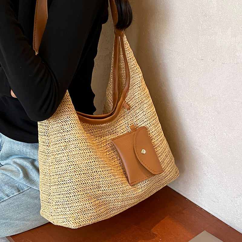 Large capacity hand-woven bag women new fashion commuter tote bag women ins holiday beach bag women