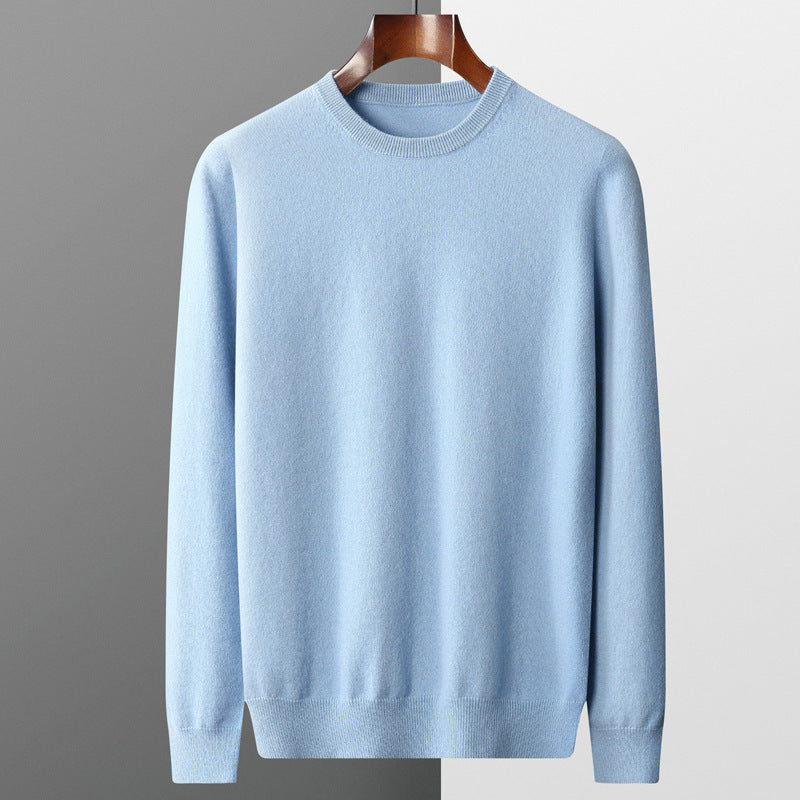 Autumn and winter new first-line ready-to-wear 100 full wool sweater men's round neck long-sleeved pullover sweater solid color knitted bottom