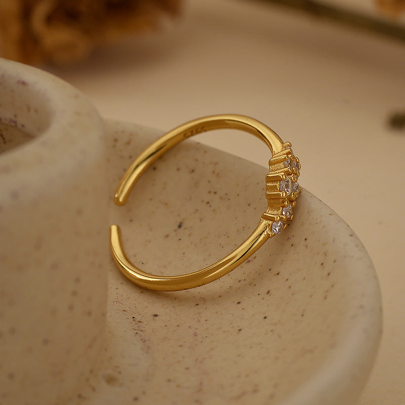 European and American classic 925 sterling silver diamond open ring for women, versatile fashion, high-end temperament, ins style, cross-border hot selling