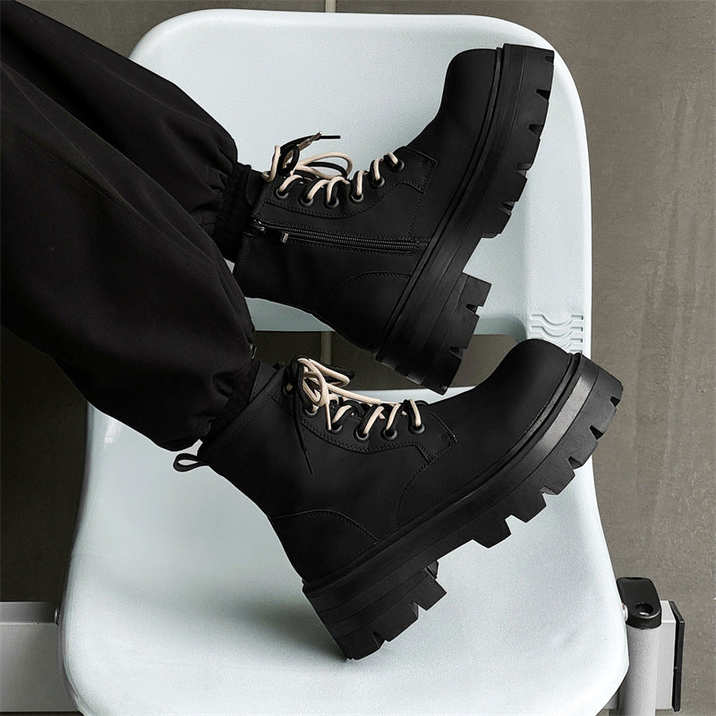 New Men's Couple Boots Autumn and Winter Plush Leather Boots Thick-soled Height-enhancing Martin Boots 7430-J