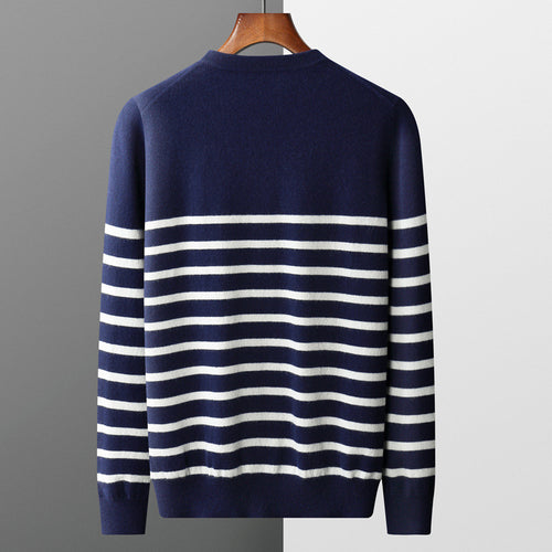 100 wool sweater men's round neck thin sailor sweater knitted sweater loose youth bottoming wool sweater trend
