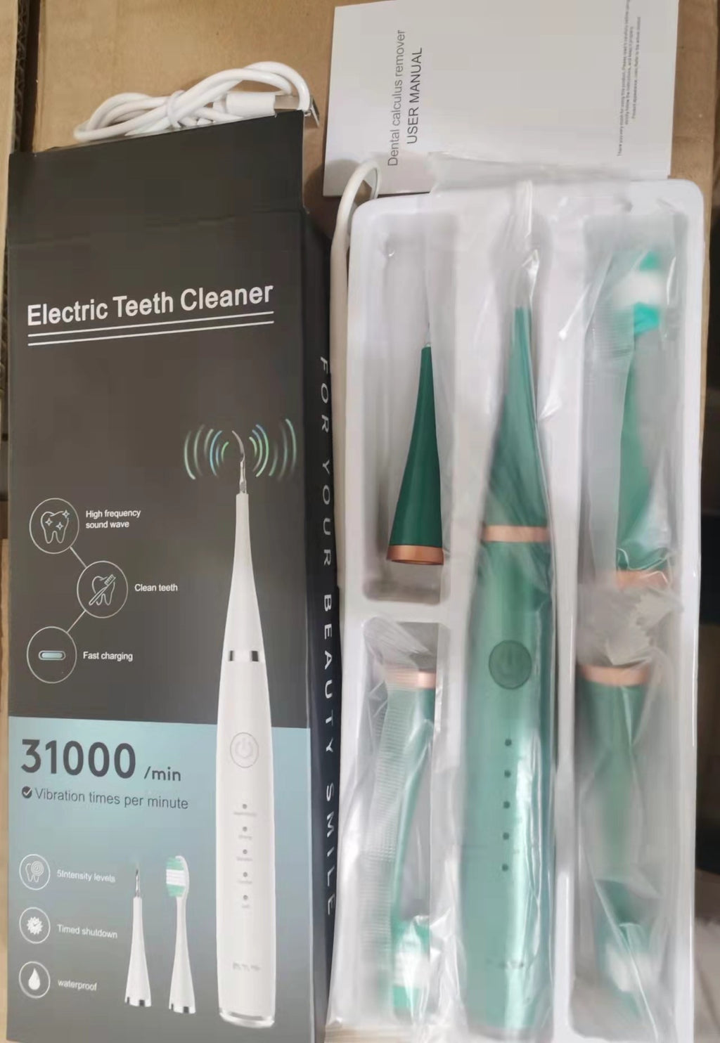 Cross-border 5-speed high-frequency vibration tooth cleaner USB electric toothbrush tooth cleaner to remove stains and calculus set tooth cleaner