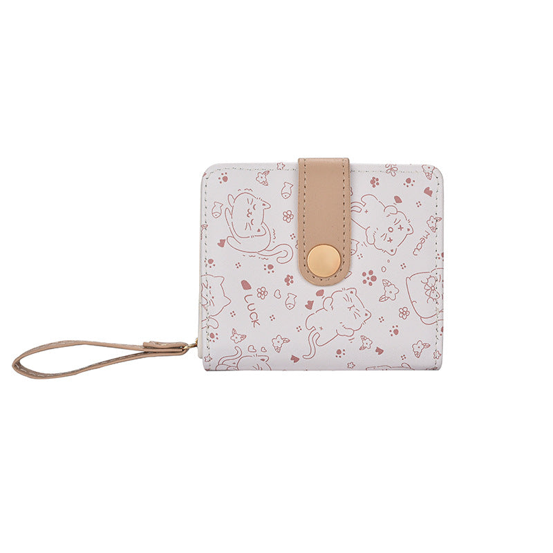 Cross-border simple cute kitten Japanese style ladies buckle coin slot handbag female multifunctional short wallet