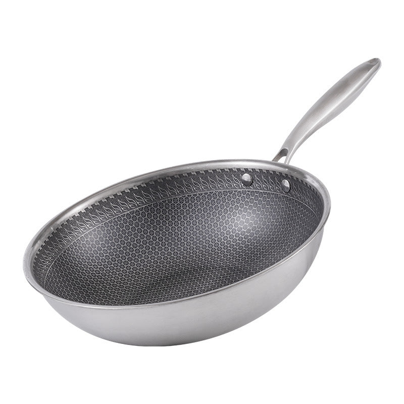 Factory direct supply double-sided honeycomb 316 stainless steel frying pan three-layer steel uncoated non-stick pan low smoke flat bottom pan
