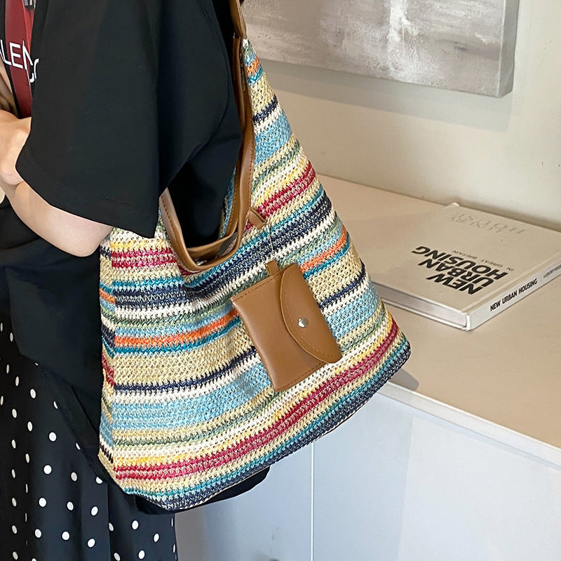 Large capacity hand-woven bag women new fashion commuter tote bag women ins holiday beach bag women