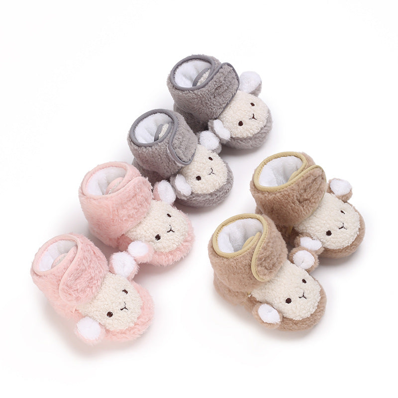 Autumn and winter 0-1 year old baby boys and girls plus velvet snow boots soft cloth sole toddler shoes