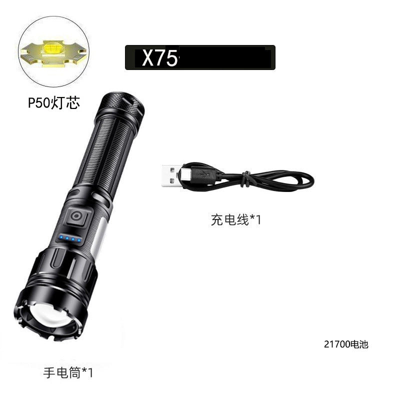 Cross-border P70 high-intensity flashlight outdoor waterproof USB rechargeable telescopic zoom high-power LED flashlight