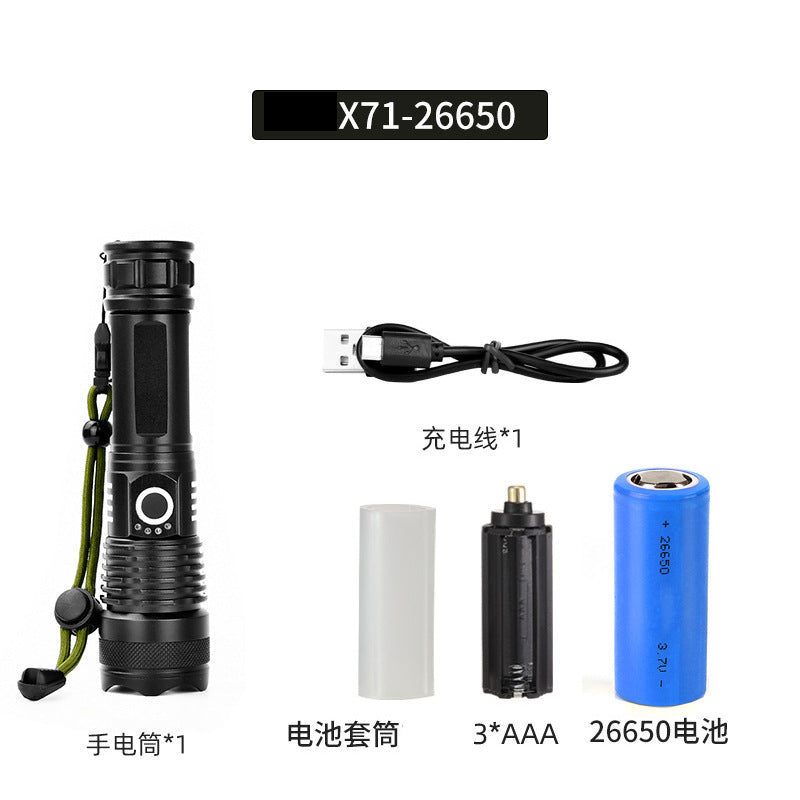 Cross-border P70 high-intensity flashlight outdoor waterproof USB rechargeable telescopic zoom high-power LED flashlight