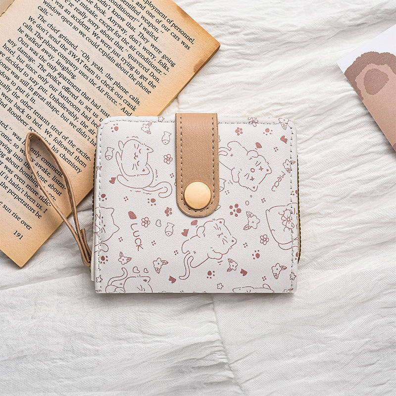 Cross-border simple cute kitten Japanese style ladies buckle coin slot handbag female multifunctional short wallet