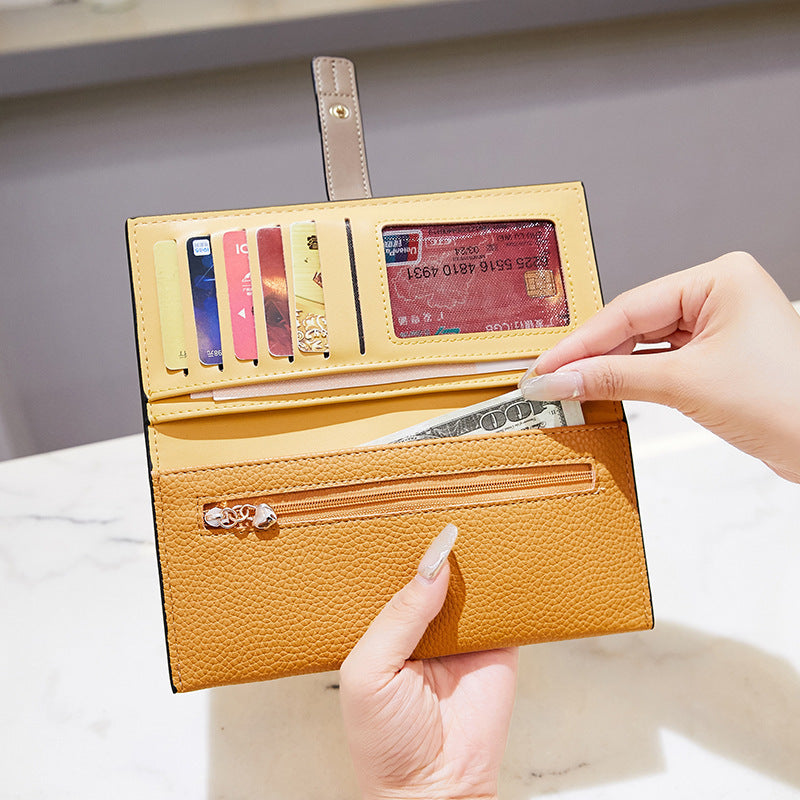 summer new Korean style small fresh color matching ladies long wallet small multifunctional buckle clutch bag