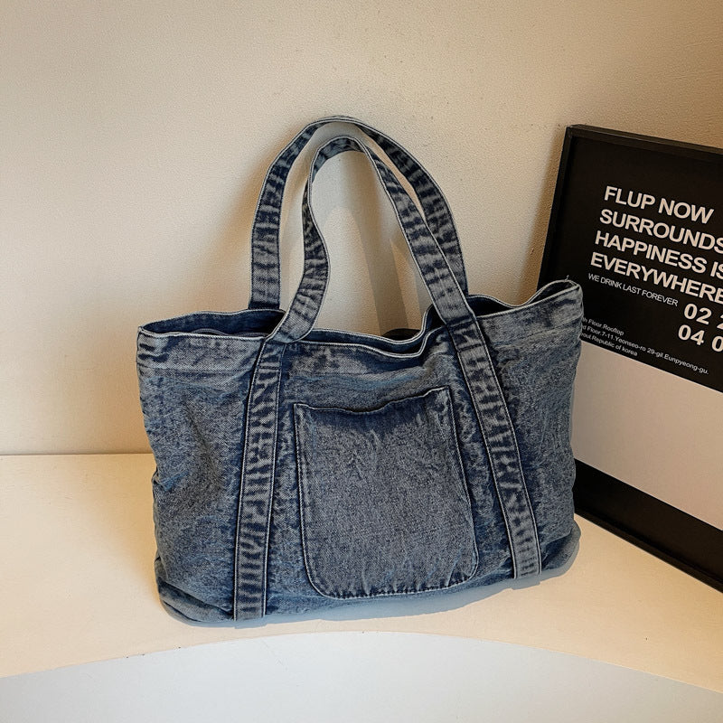 Street fashion new denim tote bag women's fashionable simple versatile shoulder bag travel leisure messenger bag