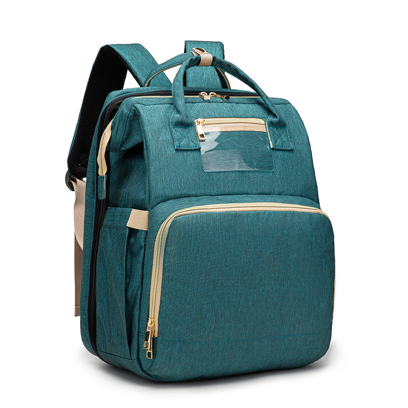 Factory cross-border new upgraded folding bed mommy bag portable multi-functional double-shoulder mother backpack mother and baby bag bed