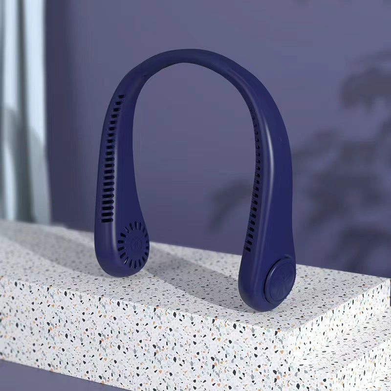 Cross-border new leafless neck hanging fan USB charging portable lazy number display sports folding mini electric fan